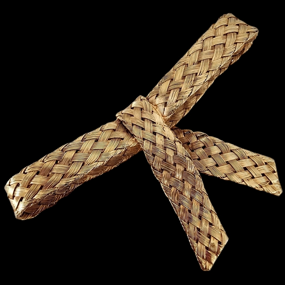 Vintage Brooch Pin wire weave woven wire gold bow tie ribbon A0208 -Q6 - Picture 6 of 13